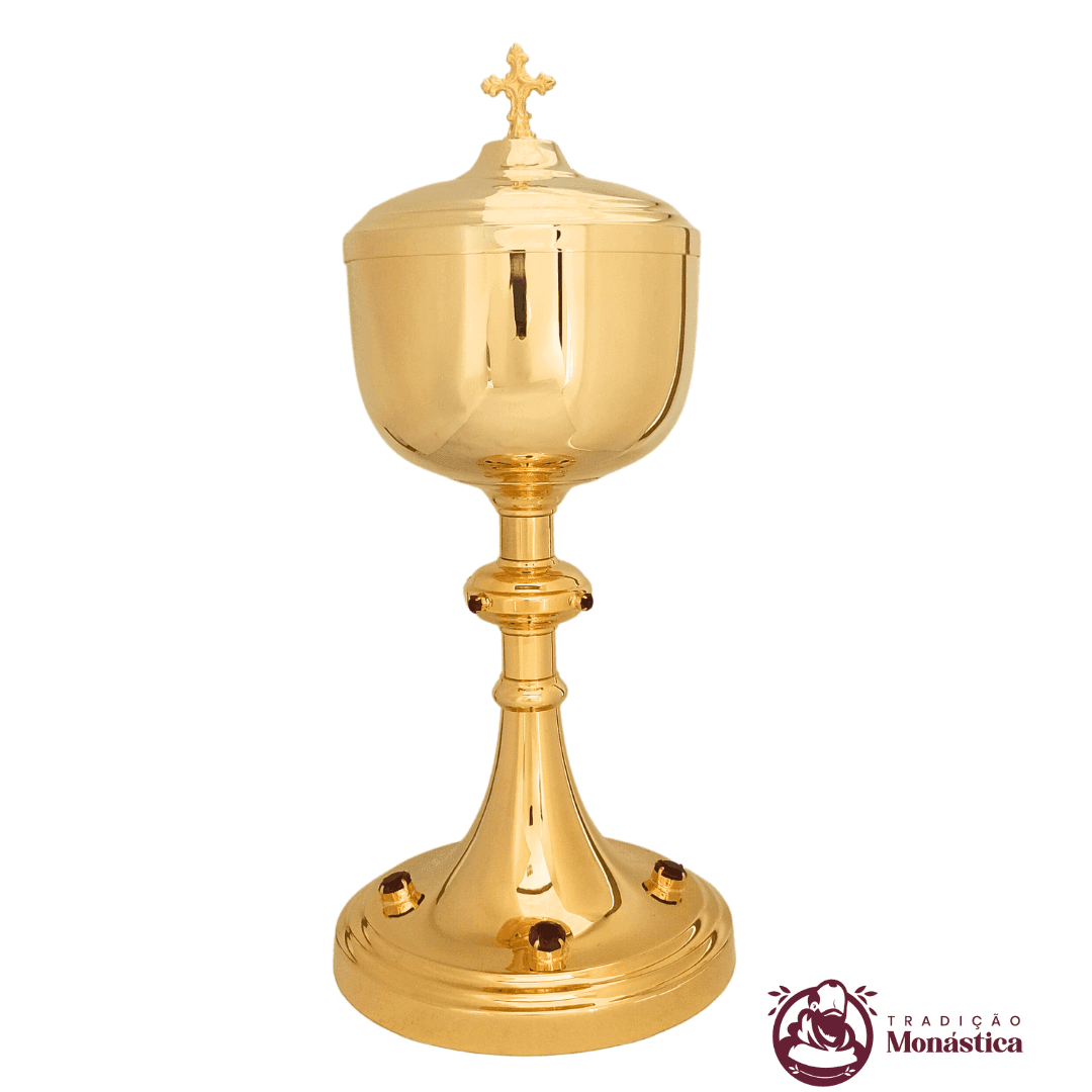 Ambula com Detalhes em Pedras Vermelhas - Banhada em Ouro - 1