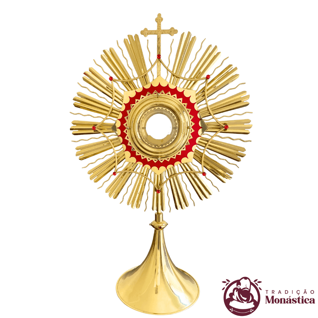 Ostensório Dourado com Pedras Vermelhas - 71cm - 1