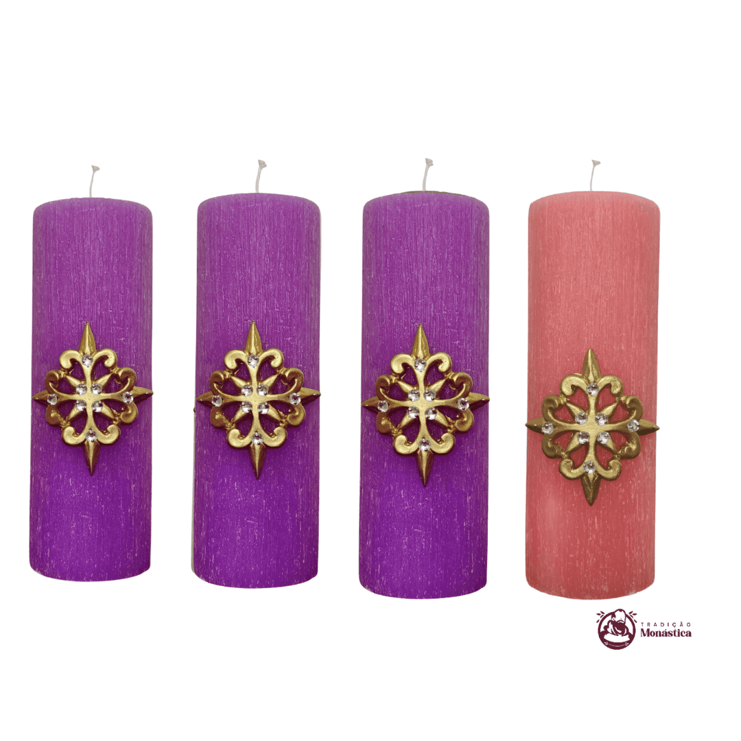 Conjunto de Velas do Advento - 20x7cm - Modelo Av01 (3 roxas e 1 rosa) - 1