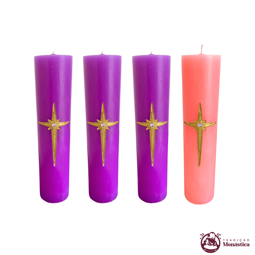 Conjunto de Velas do Advento - 30x7cm - Modelo Av08 (3 Roxas e 1 Rosa) - 1