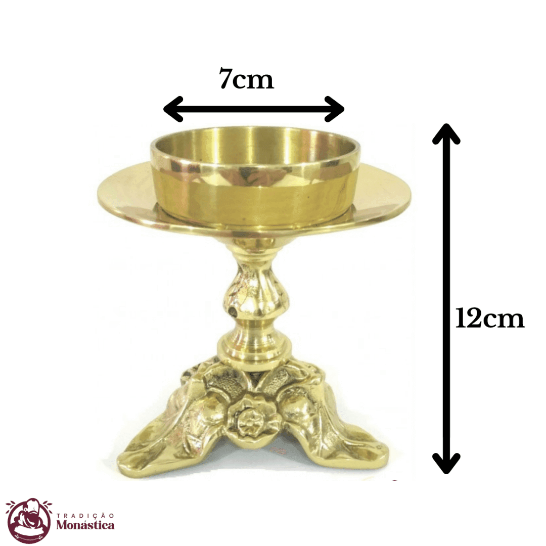 Conjunto Pequeno de Castiçal de Vela e Cruz para Altar - 7pçs Bronze - 5