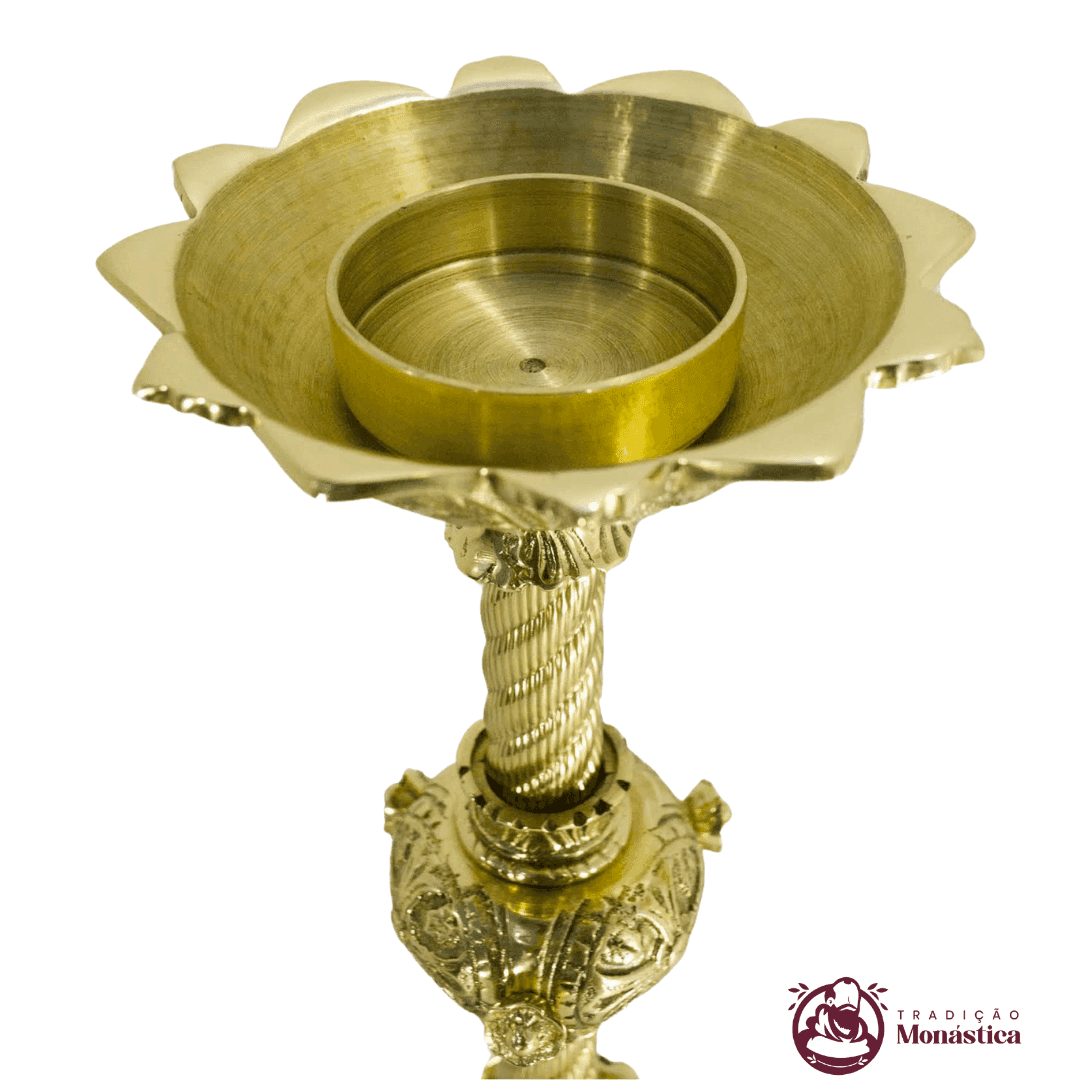 Conjunto de Castiçal de Vela para Altar - Trabalhado - 2pçs Bronze - 2