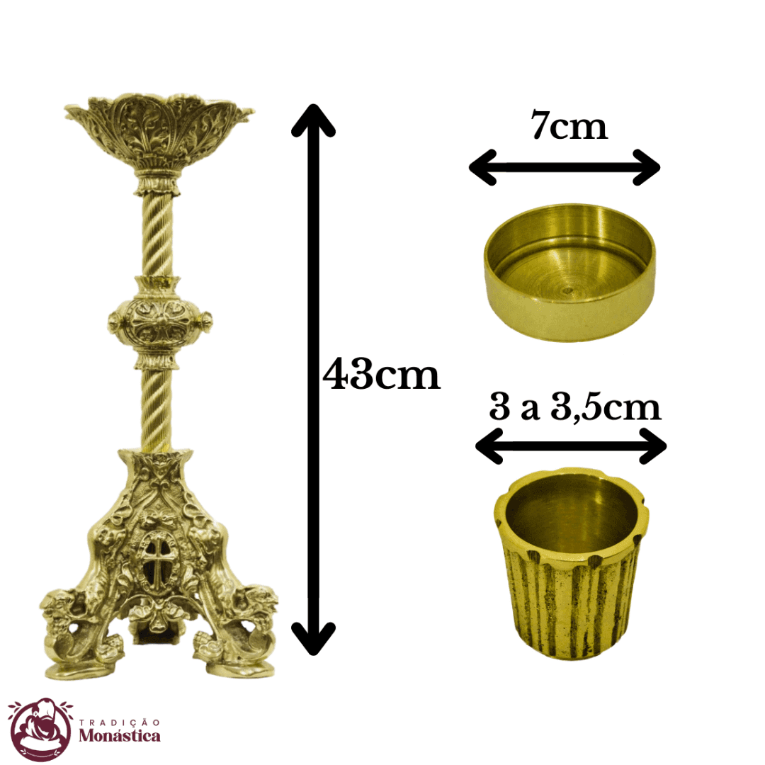 Conjunto de Castiçal de Vela e Cruz para Altar - 7pçs Bronze - 11