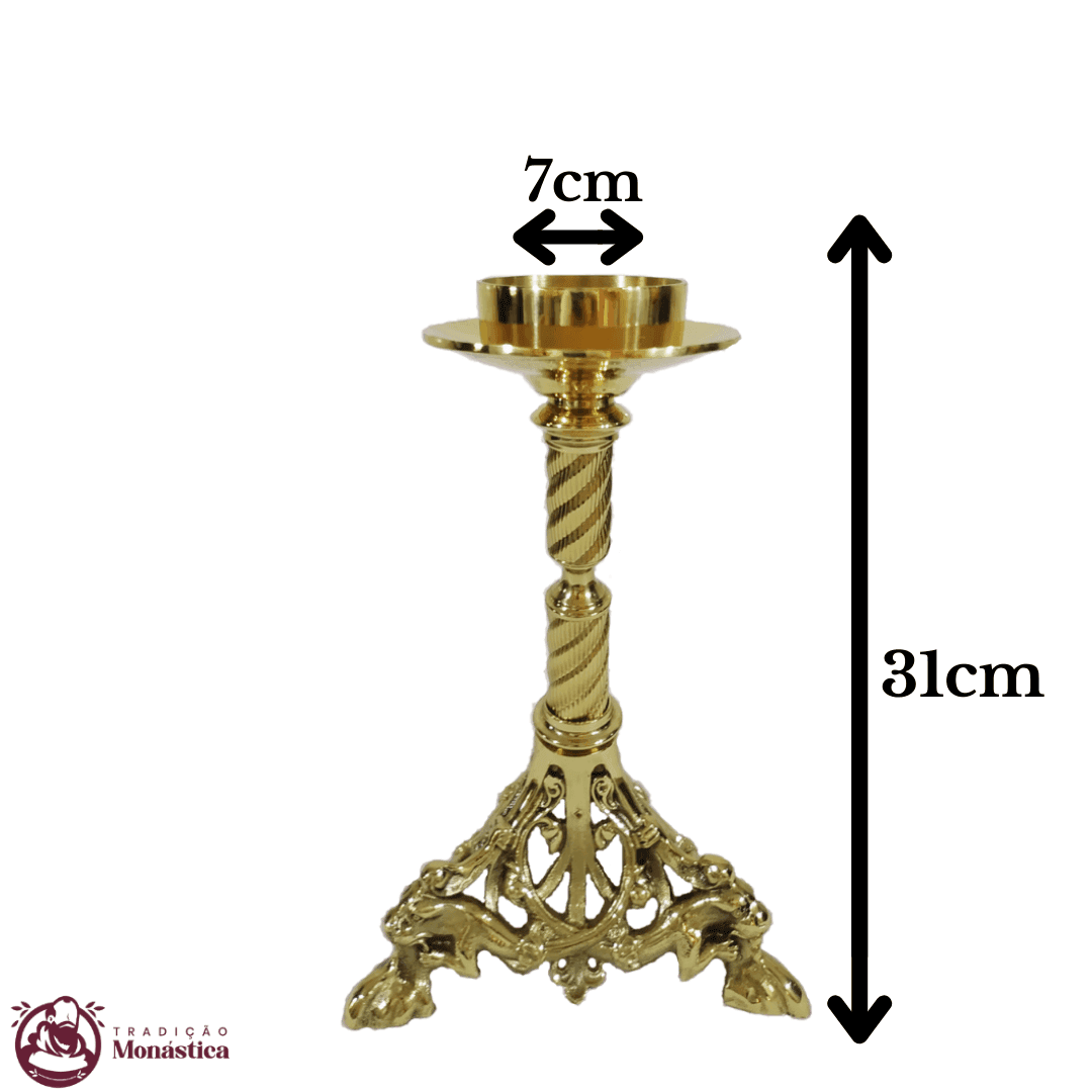 Conjunto de Castiçal de Vela e Cruz para Altar - Pé Leão - 7pçs Bronze - 4