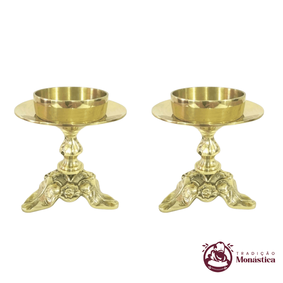 Conjunto de Castiçais Pequeno de Vela para Altar - 2pçs Bronze - 1