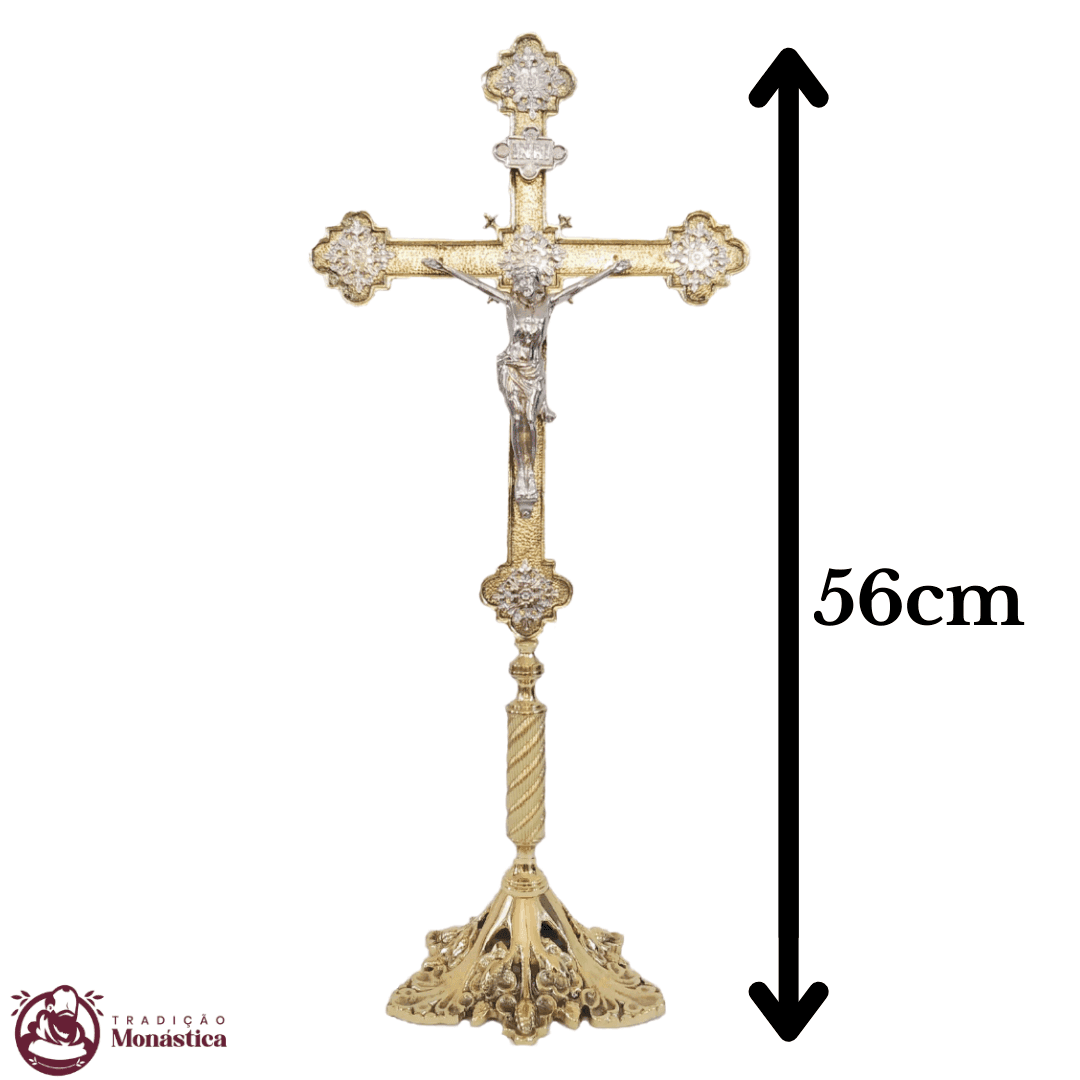 Conjunto de Castiçal de Vela e Cruz para Altar - 7pçs Bronze - 5