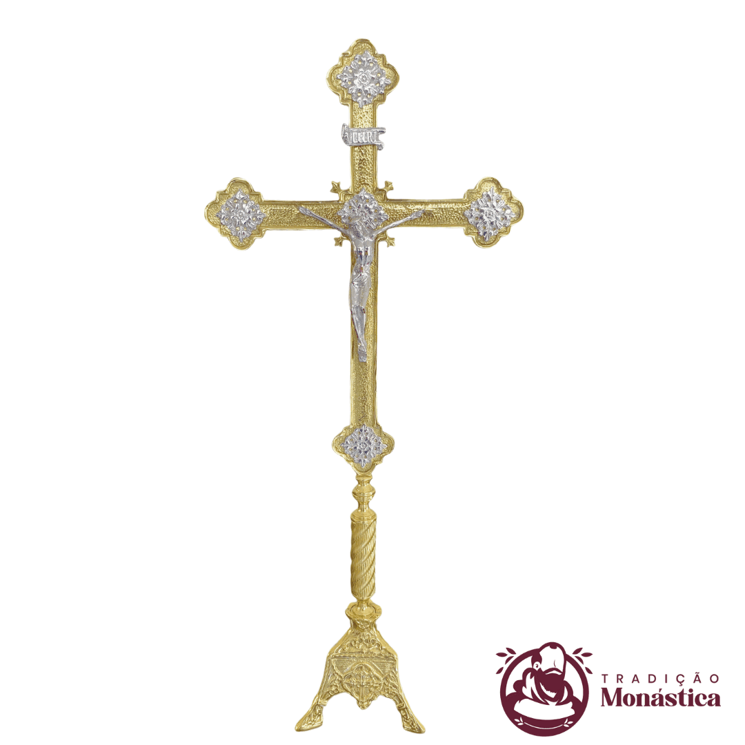 Conjunto de Castiçal de Vela e Cruz para Altar - Exclusivo - 7pçs Bronze  - 4