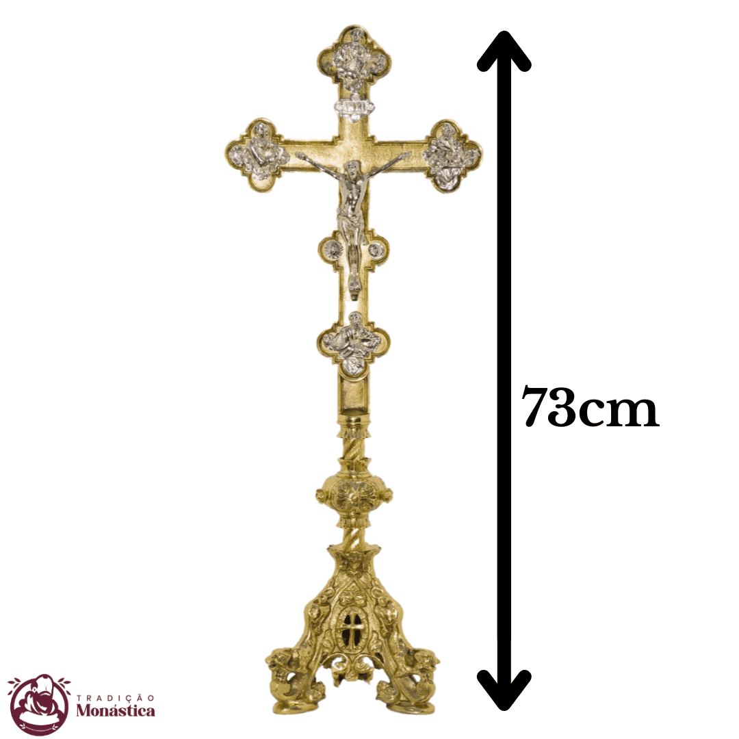 Conjunto de Castiçal de Vela e Cruz para Altar - 7pçs Bronze - 12