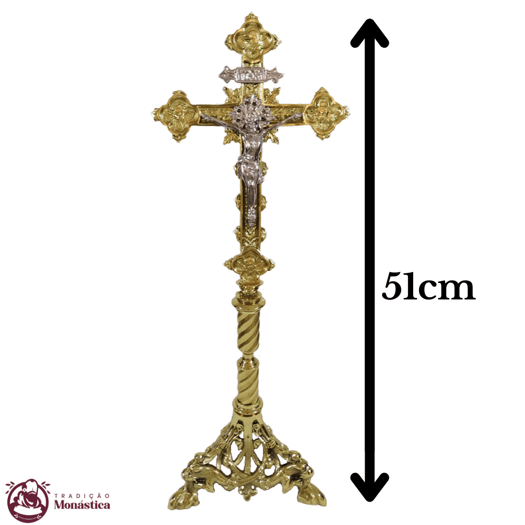 Conjunto de Castiçal de Vela e Cruz para Altar - Pé Leão - 7pçs Bronze - 5