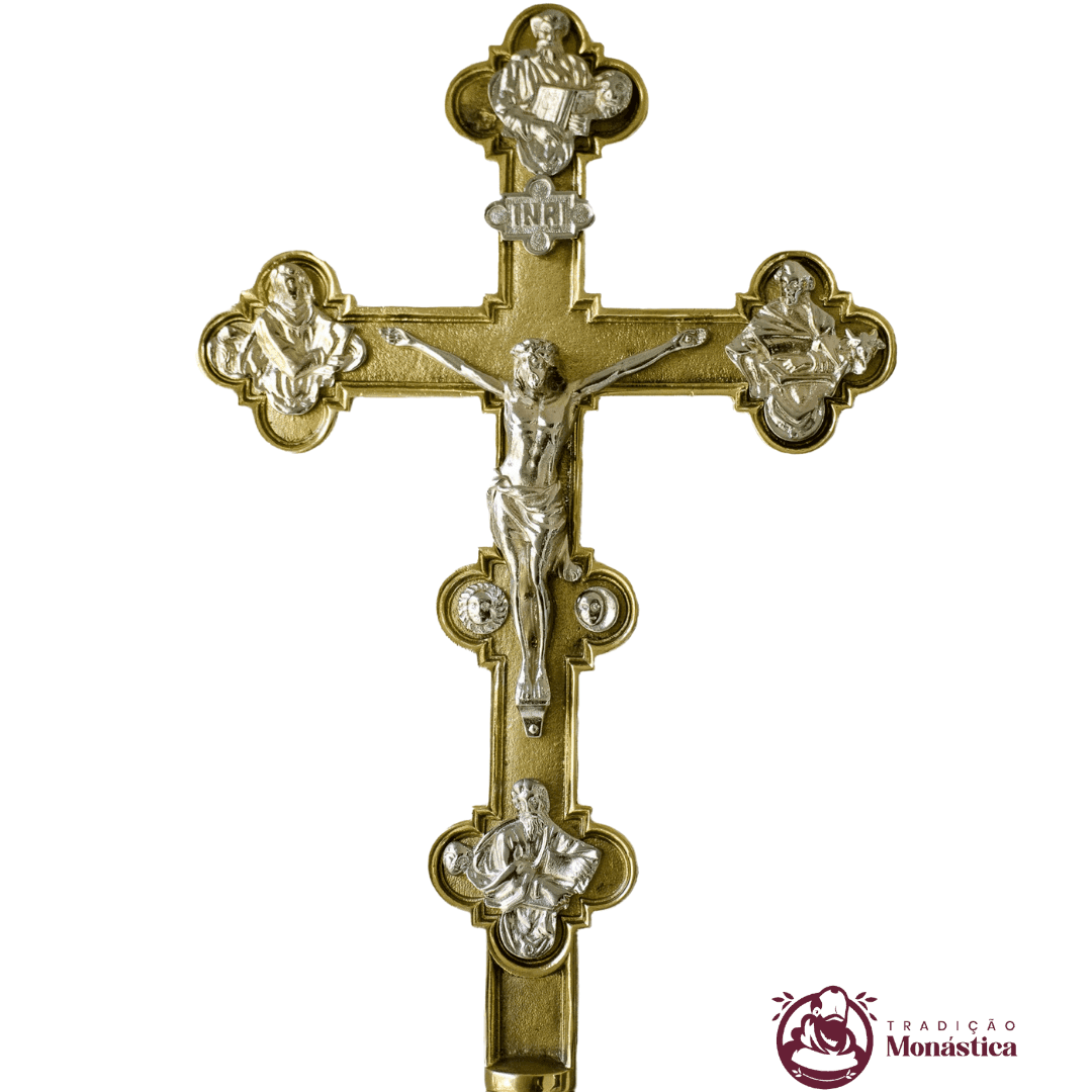 Cruz de Procissão Feita De Bronze - Trabalhada - 2