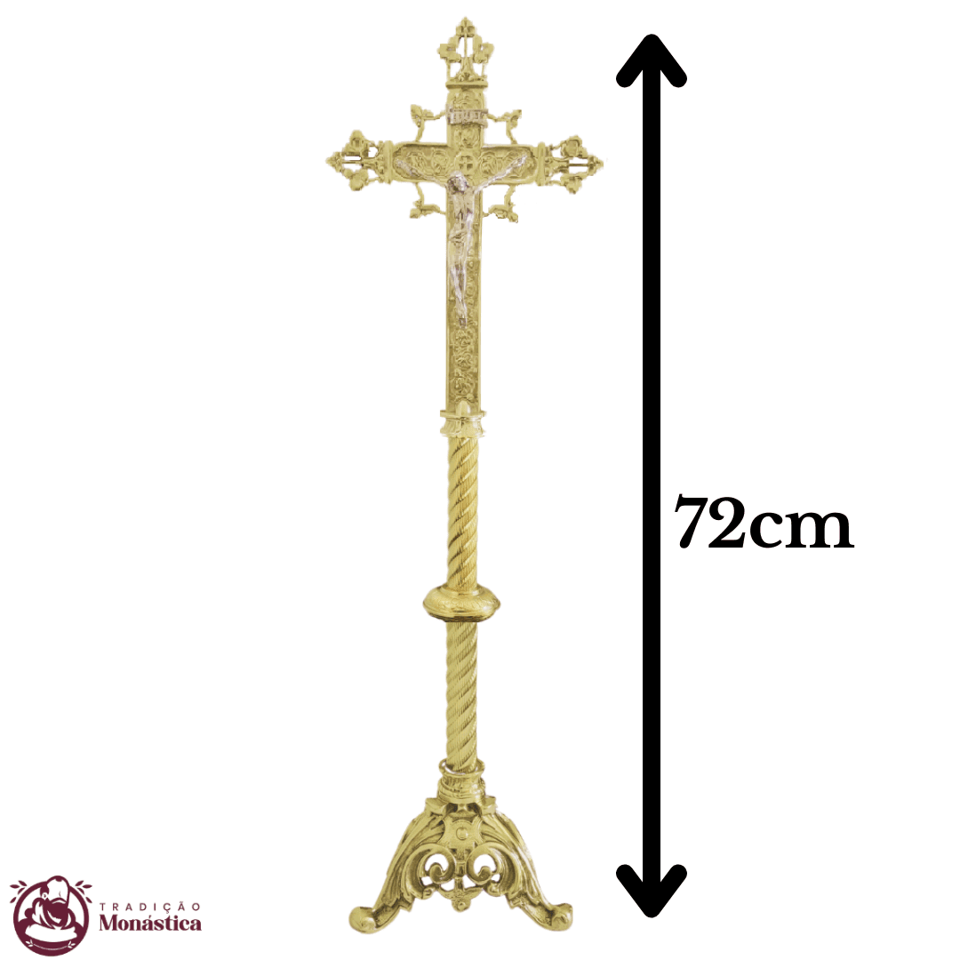 Conjunto de Castiçal de Vela e Cruz para Altar - Tripé - 7pçs Bronze - 5