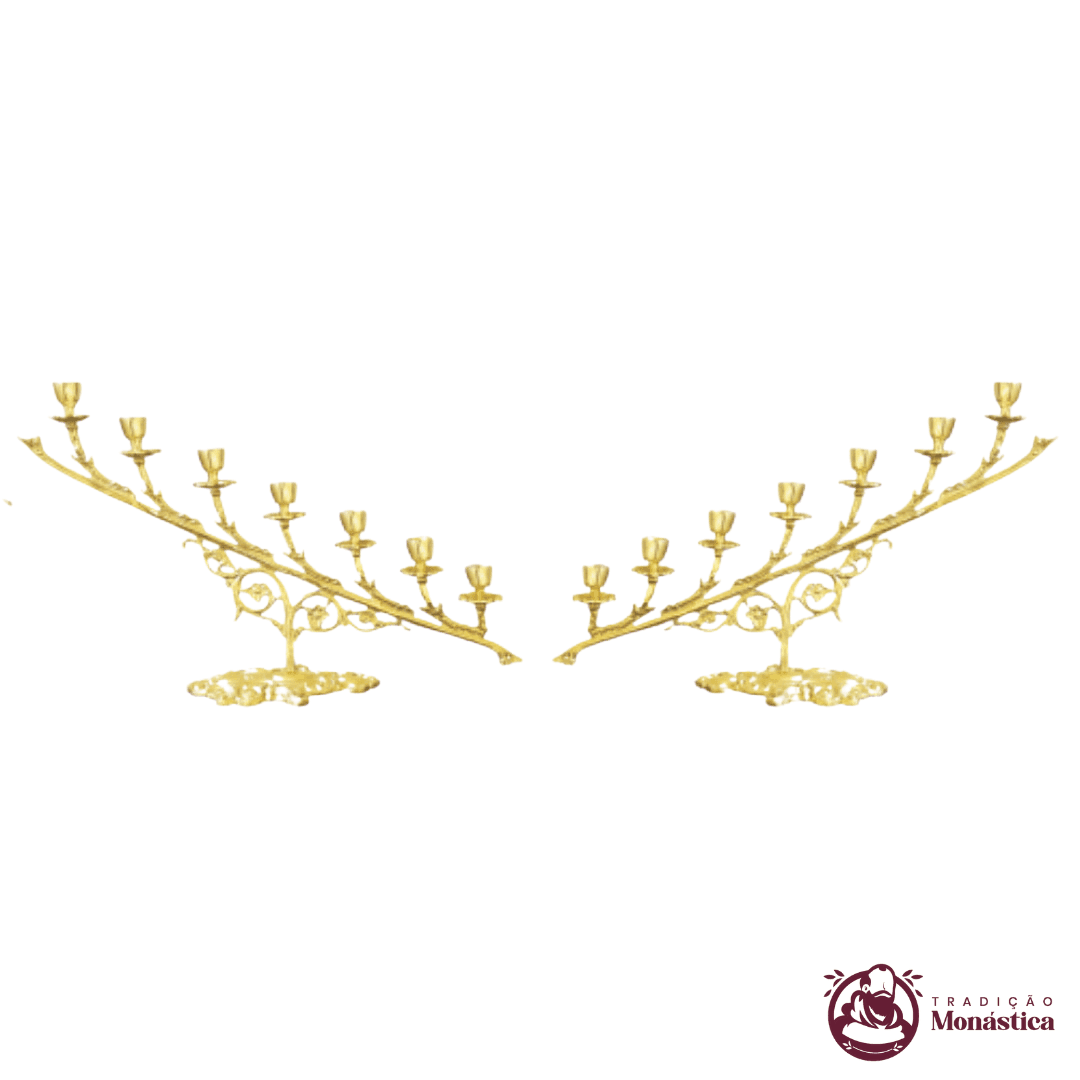 Conjunto de Castiçais/Candelabros 7 Velas - 2pçs feito em Bronze  - 1