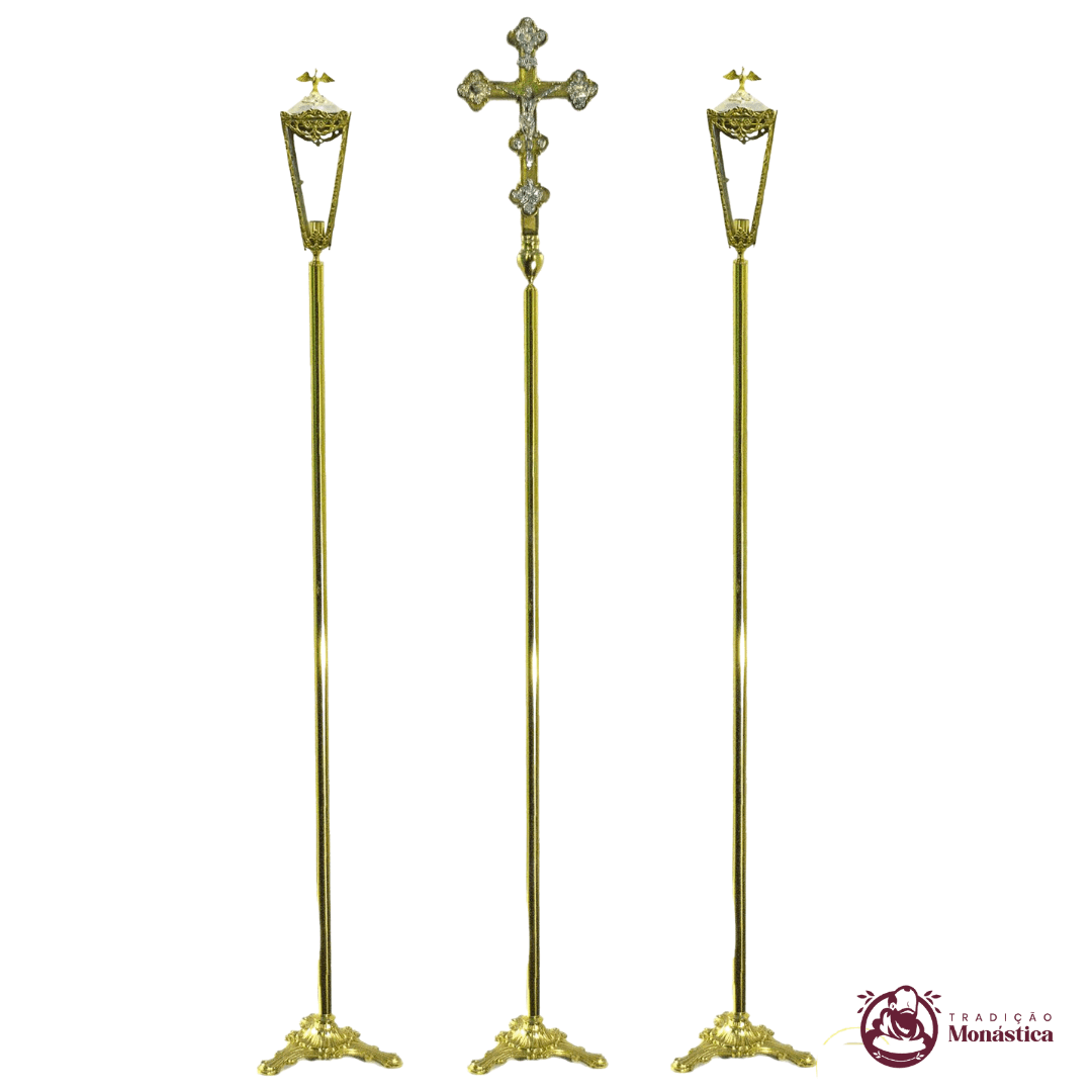 Conjunto de Cruz e Tochas para Procissão - Bronze
