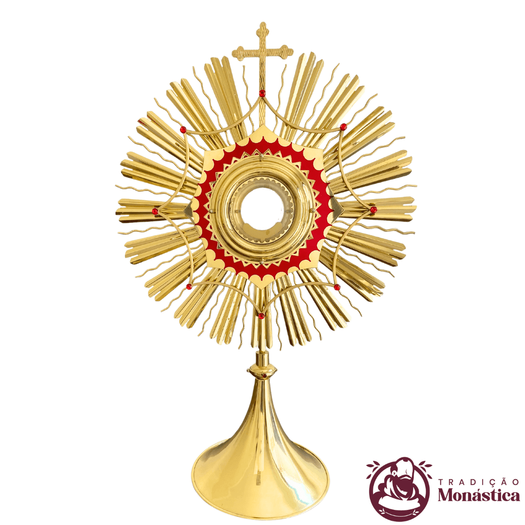 Ostensório Dourado com Pedras Vermelhas - 71cm