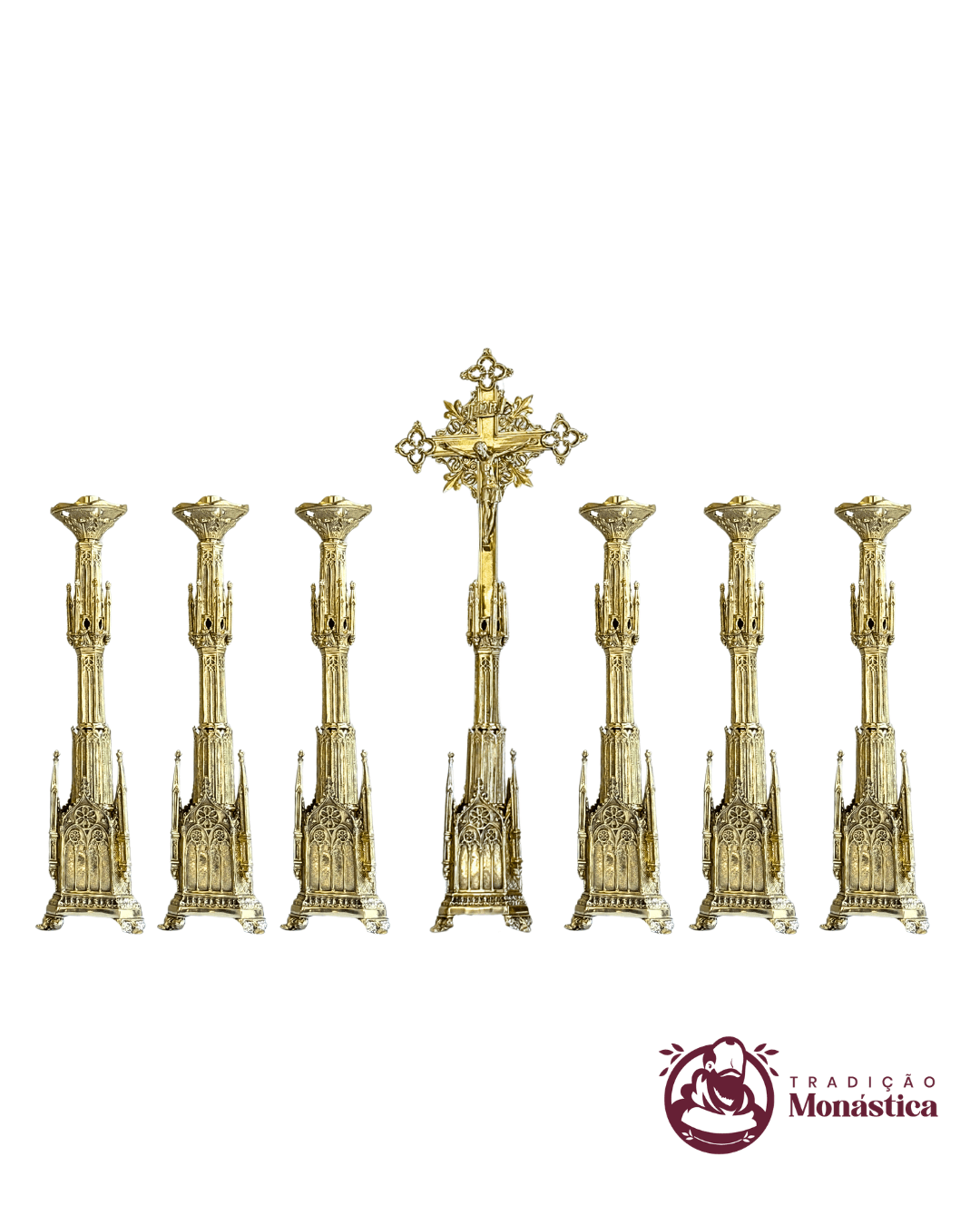 Conjunto de Castiçal de Vela e Cruz para Altar Catedral - Gótico - 1