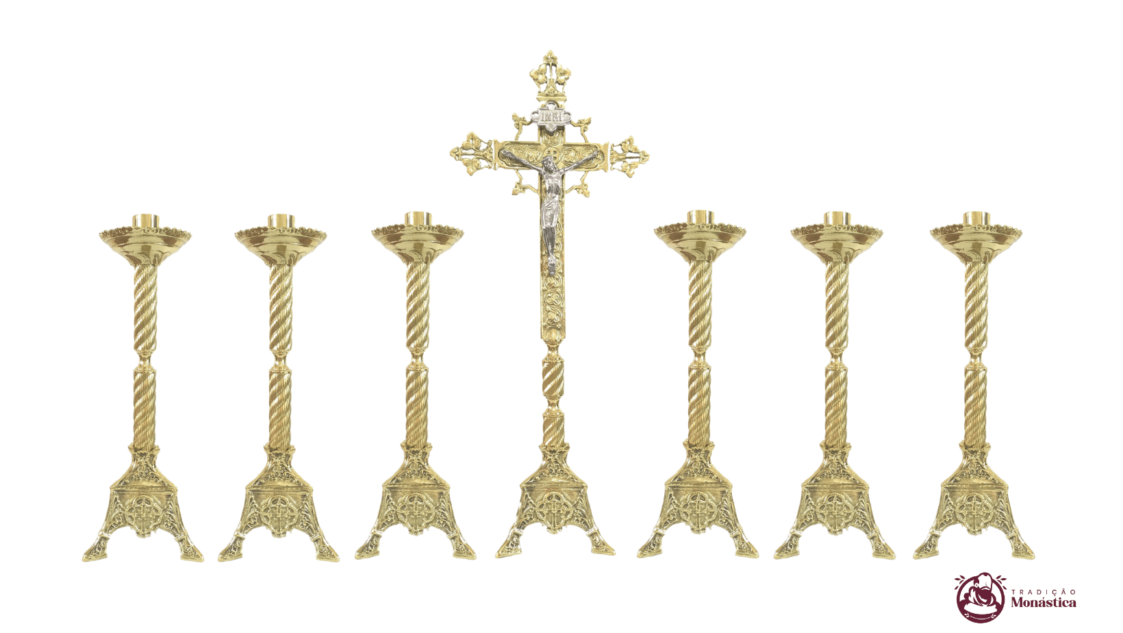 Conjunto de Castiçal Médio de Vela e Cruz para Altar - Bronze Conjunto de Castiçal Médio de Vela e Cruz para Altar - Bronze