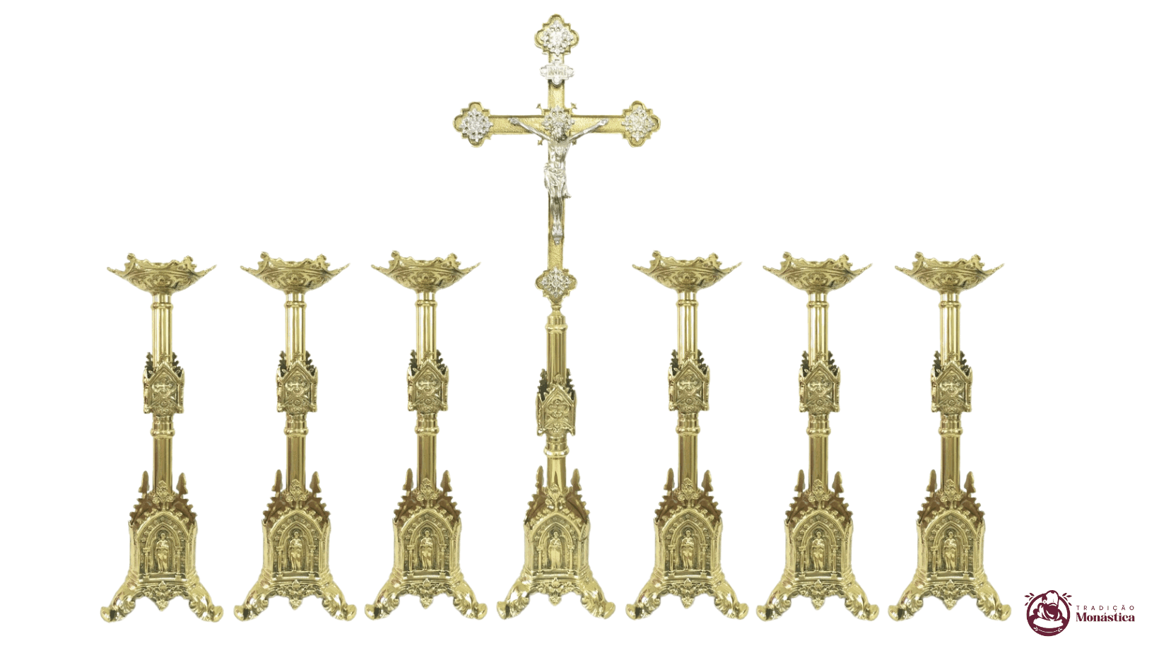 Conjunto de Castiçal de Vela e Cruz para Altar - Gótico Conjunto de Castiçal de Vela e Cruz para Altar - Gótico
