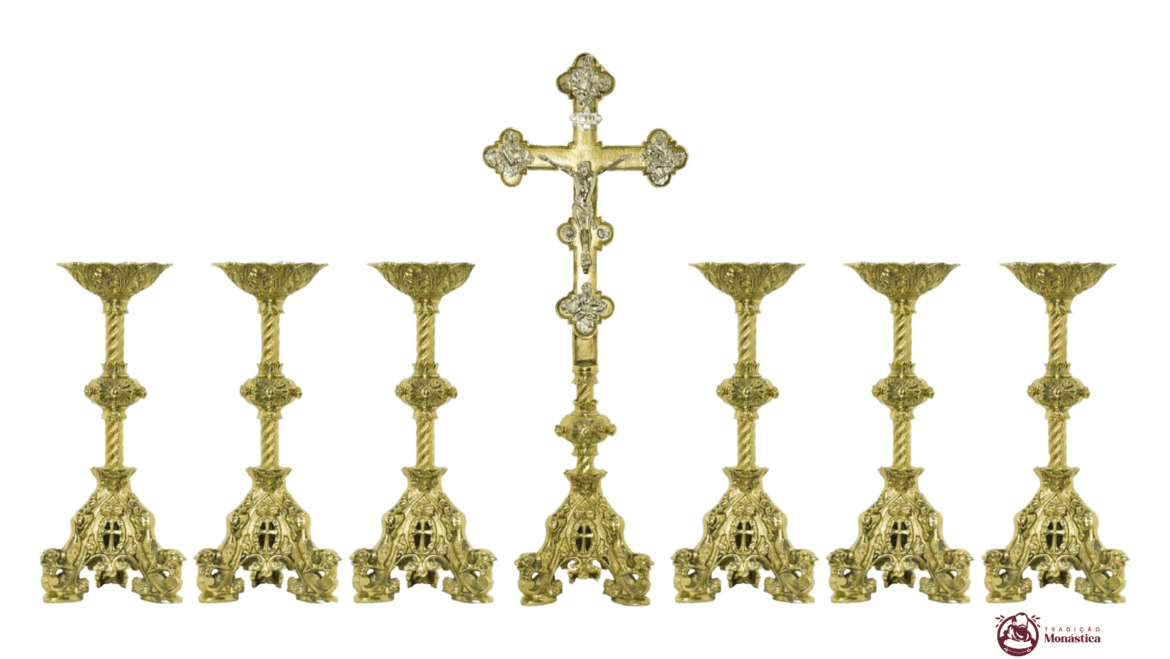 Conjunto de Castiçal de Vela e Cruz para Altar - Bronze - 1