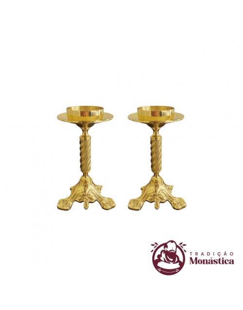 Conjunto de Castiçais de Vela para Altar - Tripé Pequeno - 2pçs Bronze Conjunto de Castiçais de Vela para Altar - Tripé Pequeno - 2pçs Bronze