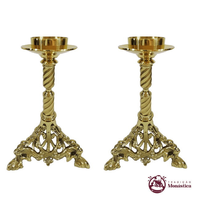 Conjunto de Castiçais de Vela para Altar - Pé Leão - 2pçs Bronze Conjunto de Castiçais de Vela para Altar - Pé Leão - 2pçs Bronze