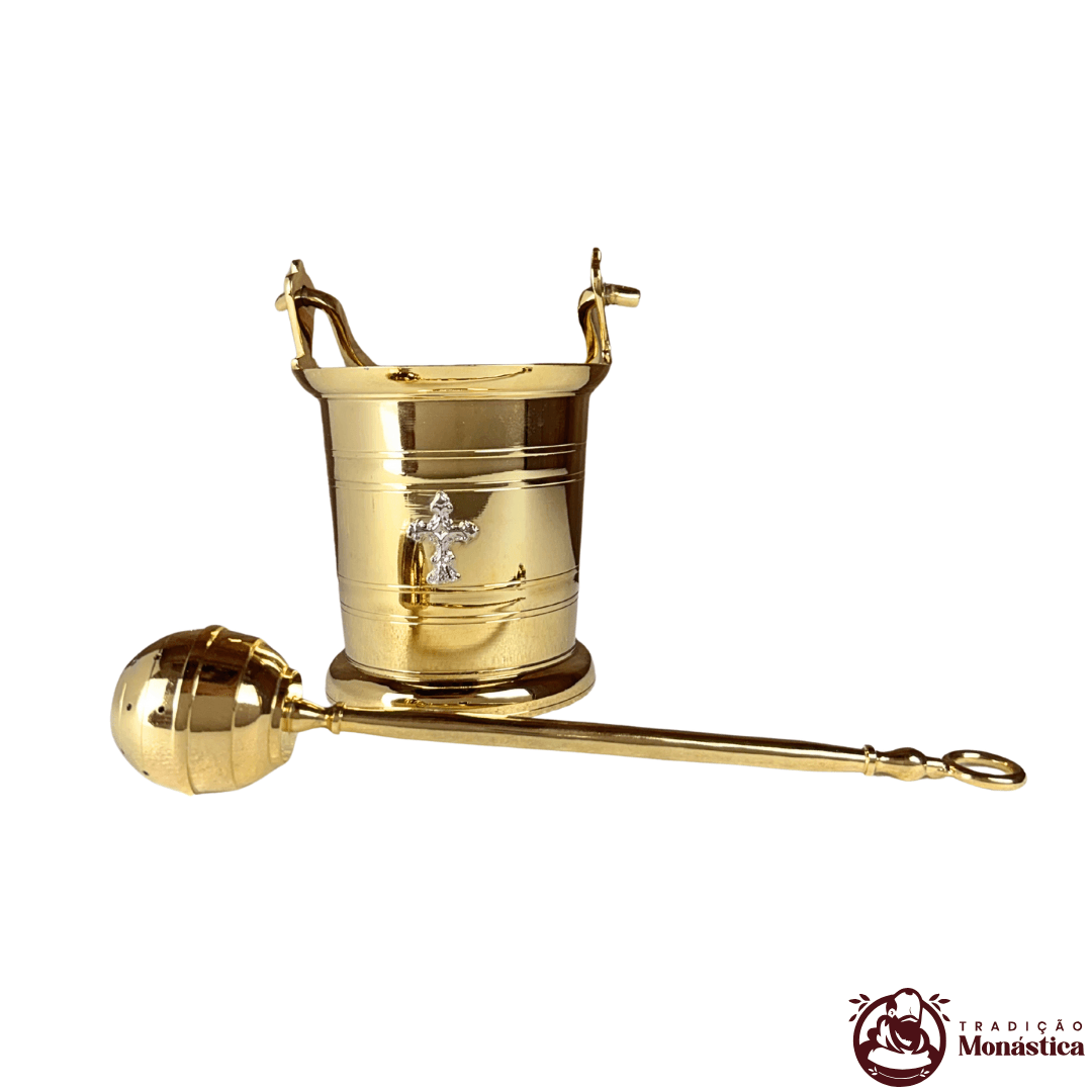 Conjunto de Aspersório Litúrgico - Pequeno - Banhado em ouro - 1