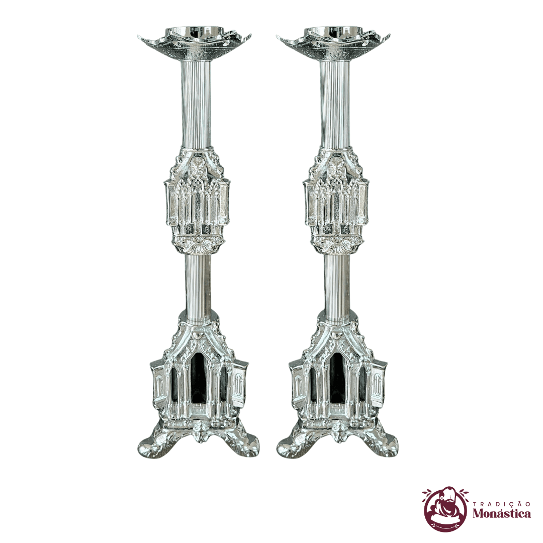 Conjunto de Castiçal de Vela - Gótico - 2pçs Niquelado - 1
