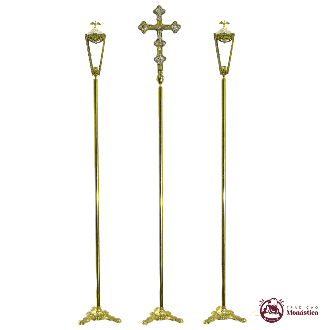 Conjunto de Cruz e Tochas para Procissão - Bronze - 1