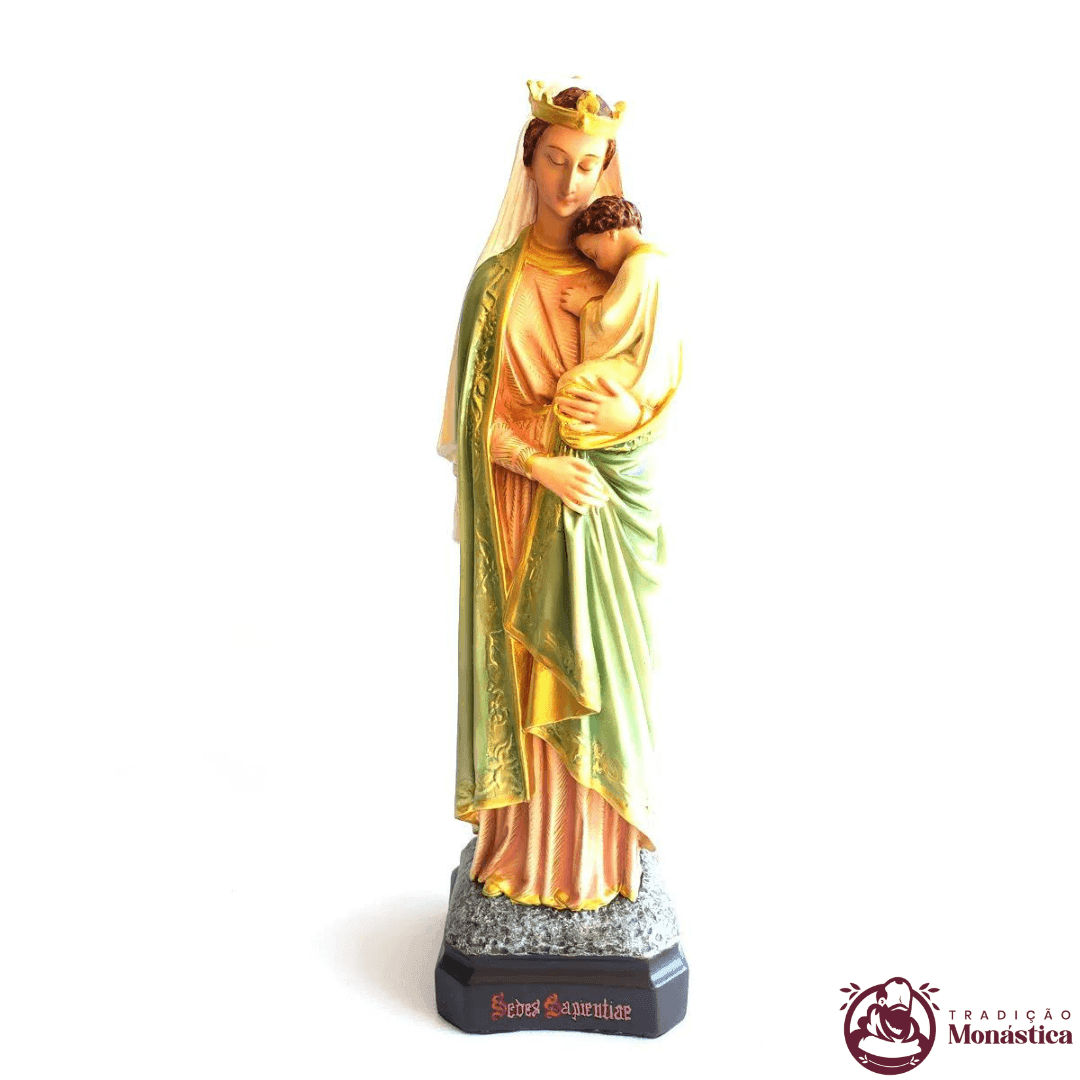 Imagem Nossa Senhora da Sabedoria Policromada - 40cm com Peanha Gótica - 3