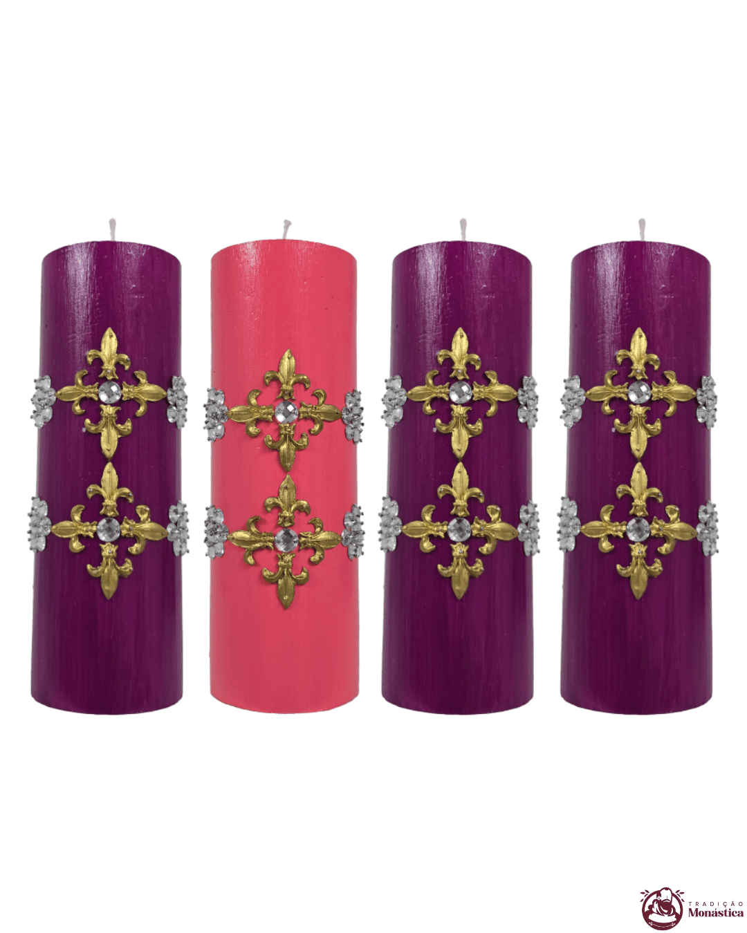 Kit de Velas do Advento com Cruz Dourada - 20x7cm - 2