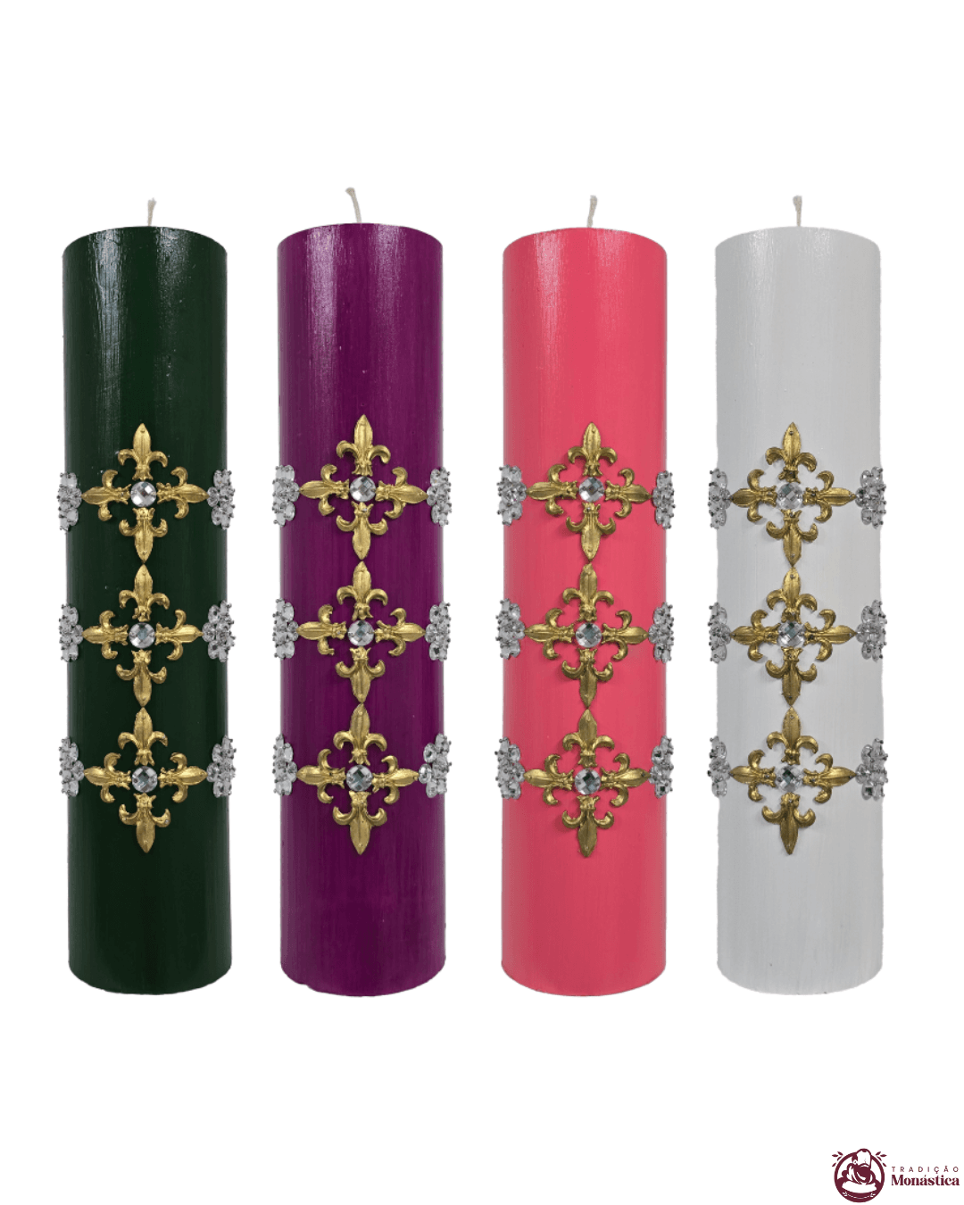 Kit de Velas do Advento com Cruz Dourada - 30x7cm - 1