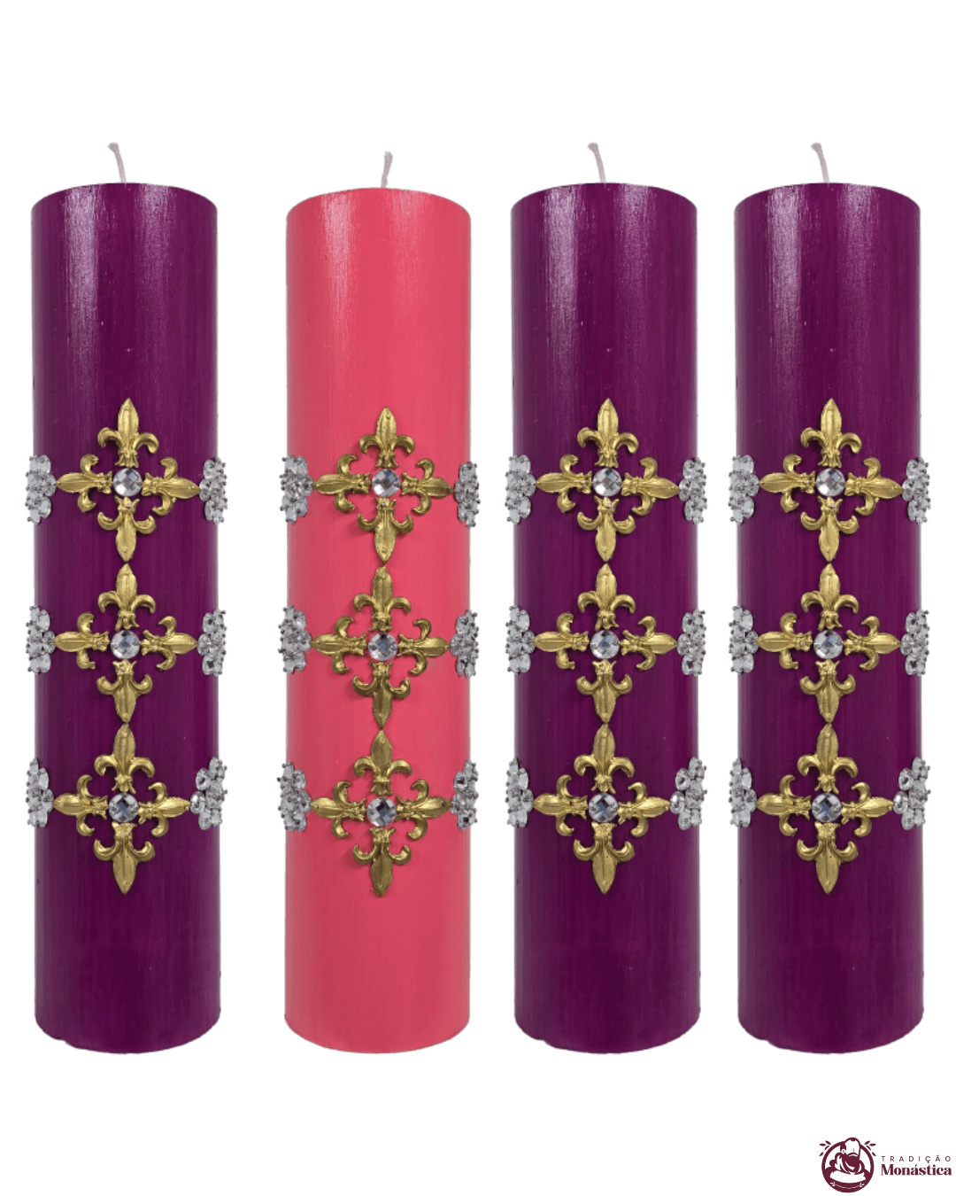 Kit de Velas do Advento com Cruz Dourada - 30x7cm - 2