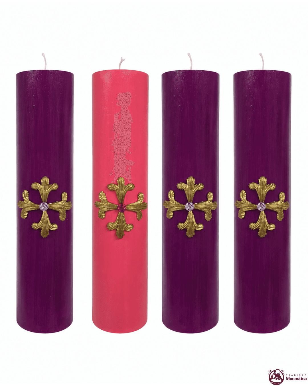 Kit de Velas do Advento com Cruz Dourada - 30x7cm - 2