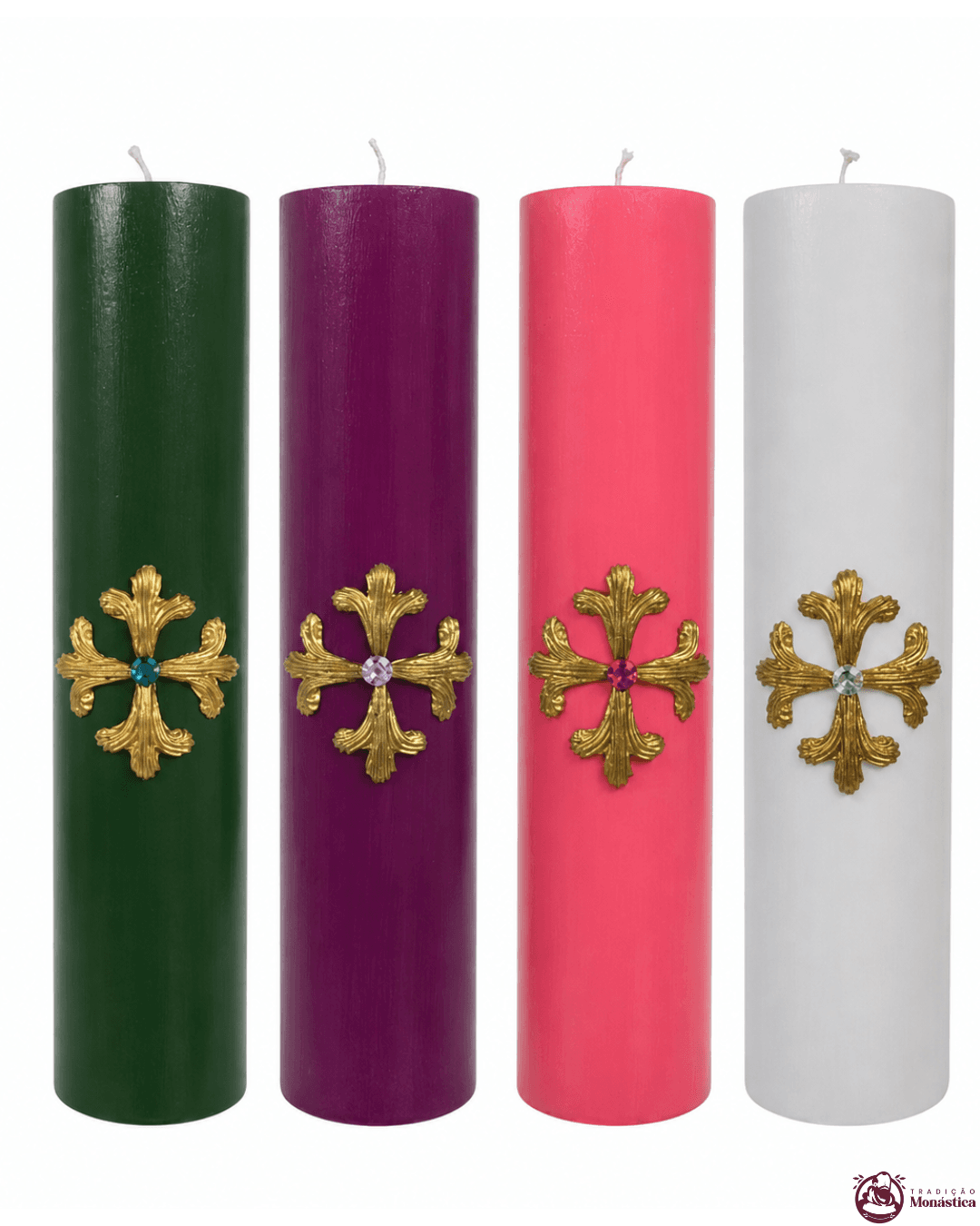 Kit de Velas do Advento com Cruz Dourada - 30x7cm - 1