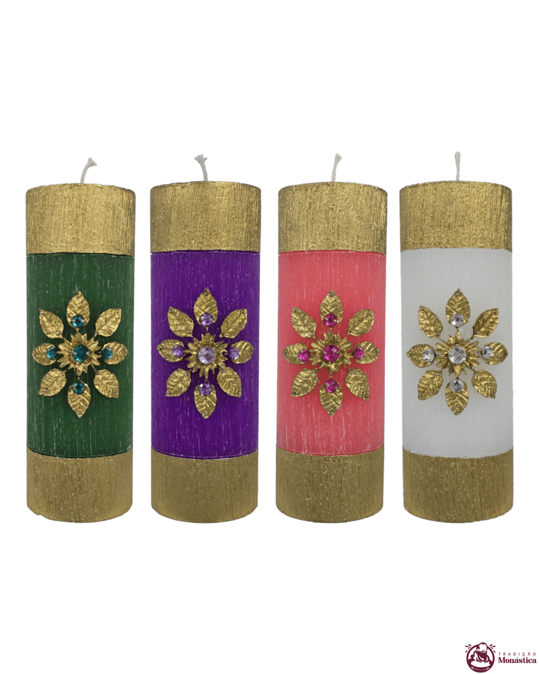 Kit de Velas do Advento com Flor Dourada - 20x7cm - 1