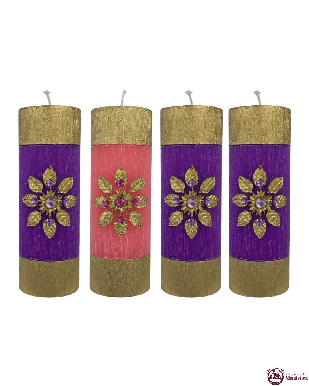 Kit de Velas do Advento com Flor Dourada - 20x7cm - 2