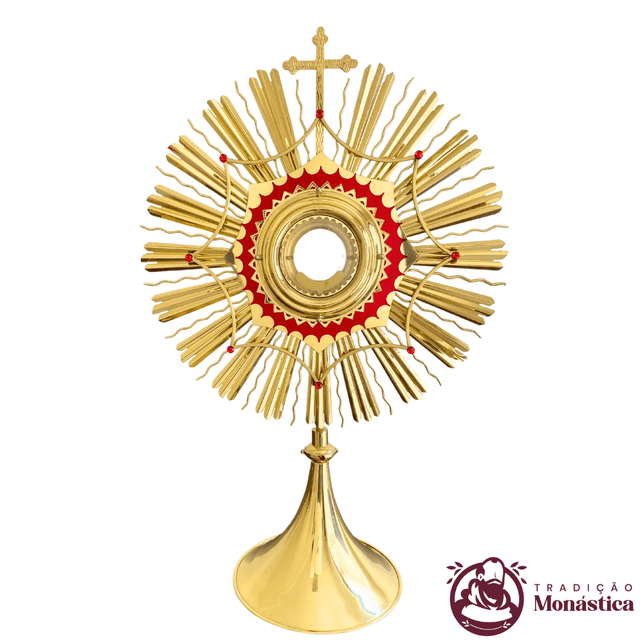 Ostensório Dourado com Pedras Vermelhas - 71cm Ostensório Dourado com Pedras Vermelhas - 71cm