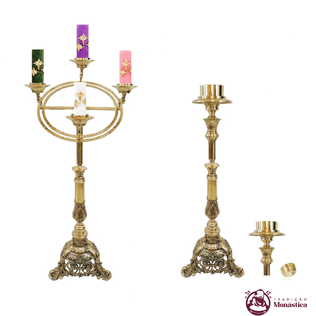 Castiçal Coroa Do Advento, Círio e Vela De Altar - 3 Em 1 - Grande Castiçal Coroa Do Advento, Círio e Vela De Altar - 3 Em 1 - Grande