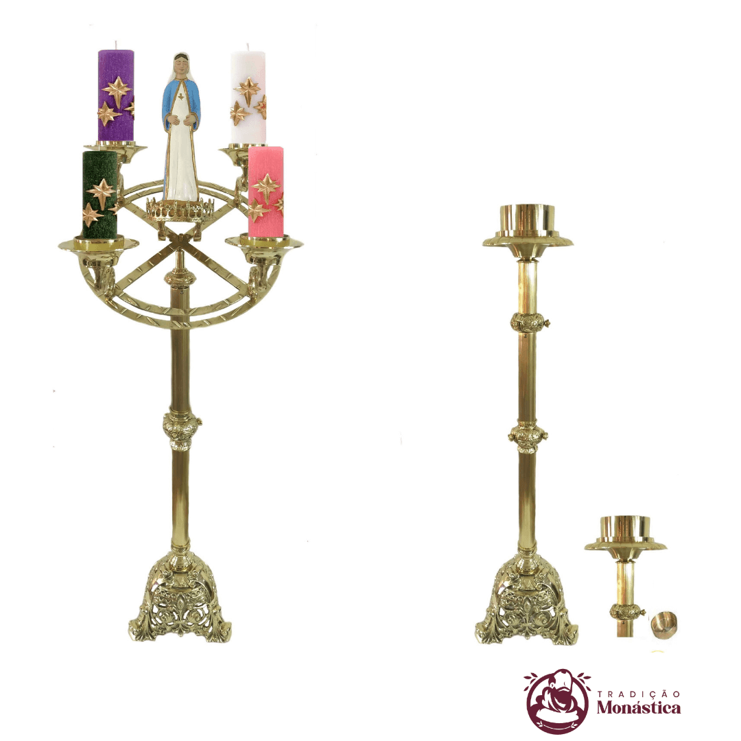 Castiçal Coroa Do Advento, Círio e Vela De Altar - Pequena - Nossa Senhora - 3 Em 1 Castiçal Coroa Do Advento, Círio e Vela De Altar - Pequena - Nossa Senhora - 3 Em 1