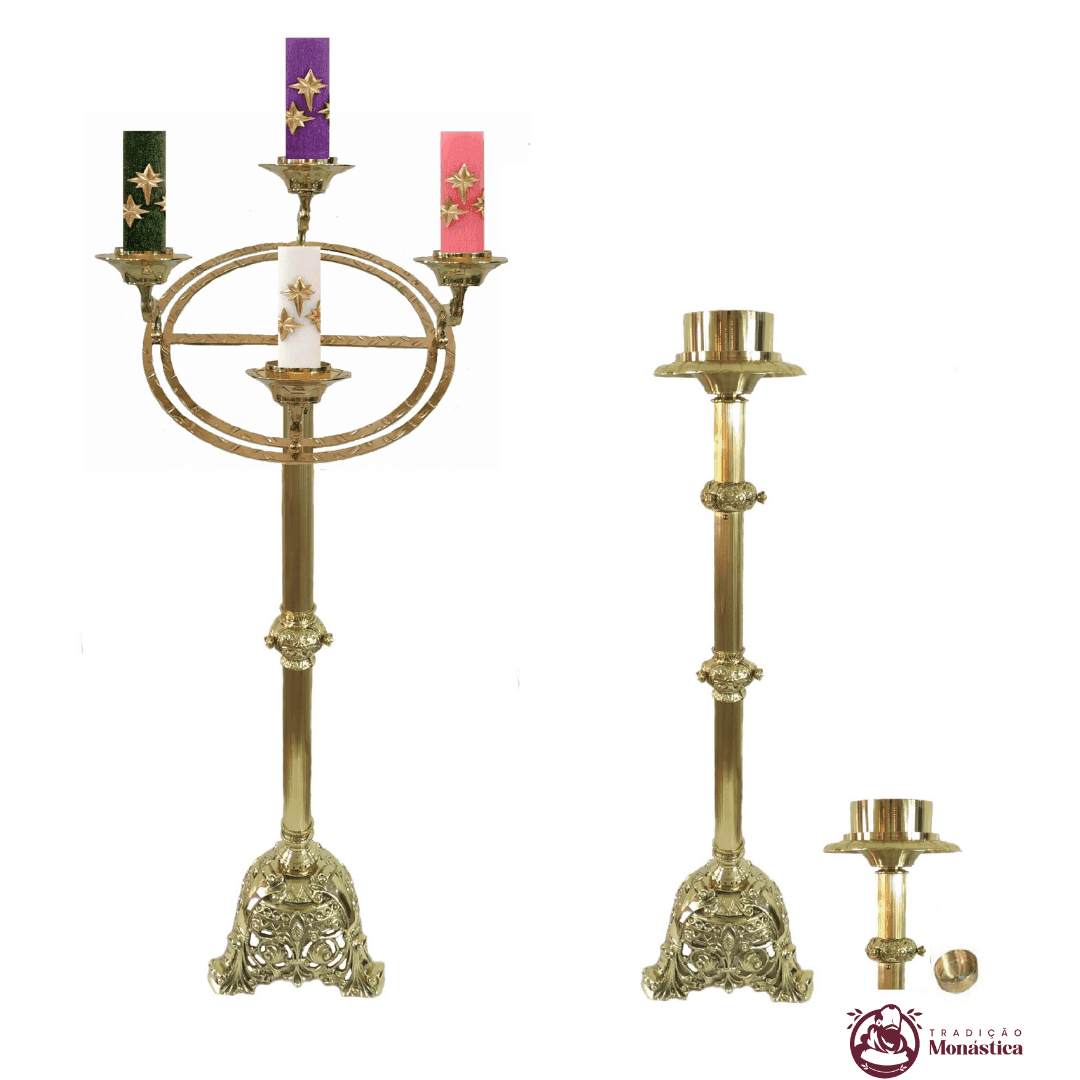 Castiçal Coroa Do Advento, Círio e Vela De Altar - 3 Em 1 - Pequena - 1