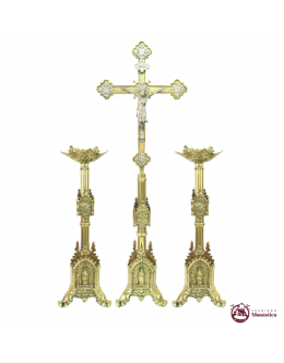 Conjunto De Castiçal de Vela E Cruz Para Altar - Gótico - Bronze - Igreja