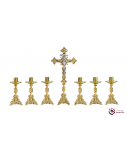 Conjunto de Castiçais para Altar e Cruz - Base JMJ Pequeno - Bronze