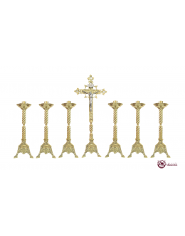Conjunto de Castiçais Para Altar e Cruz - Médio - Feito Em Bronze - Igreja