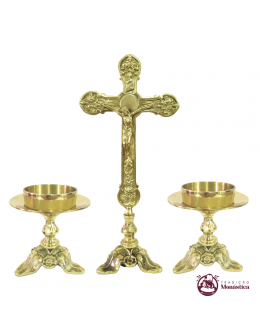 Conjunto De Castiçal de Vela E Cruz Para Altar - Feito em Bronze